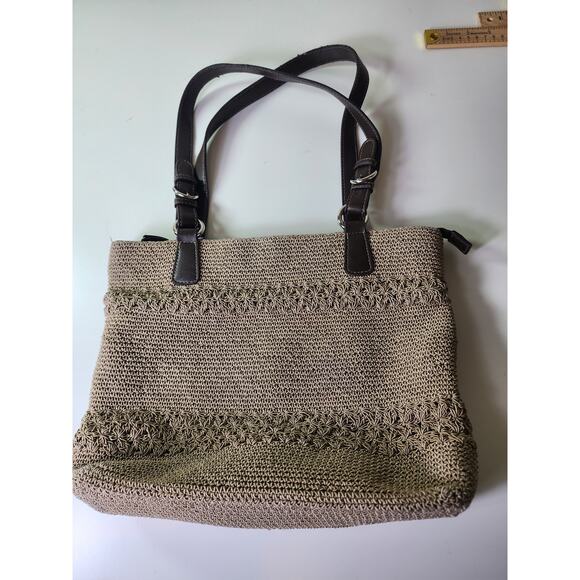 WORTHINGTON Beige Brown Woven Purse Shoulder Bag Grandma with Change Purse - Picture 14 of 15